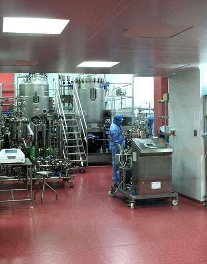 Workers manufacturing vaccines