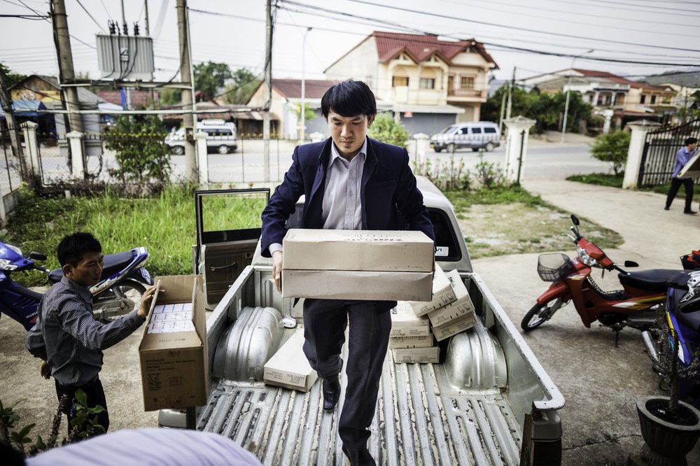 Medical equipment and vaccines are prepared for the Japanese Encephalities campaign in Xieng Khouang province, Laos.