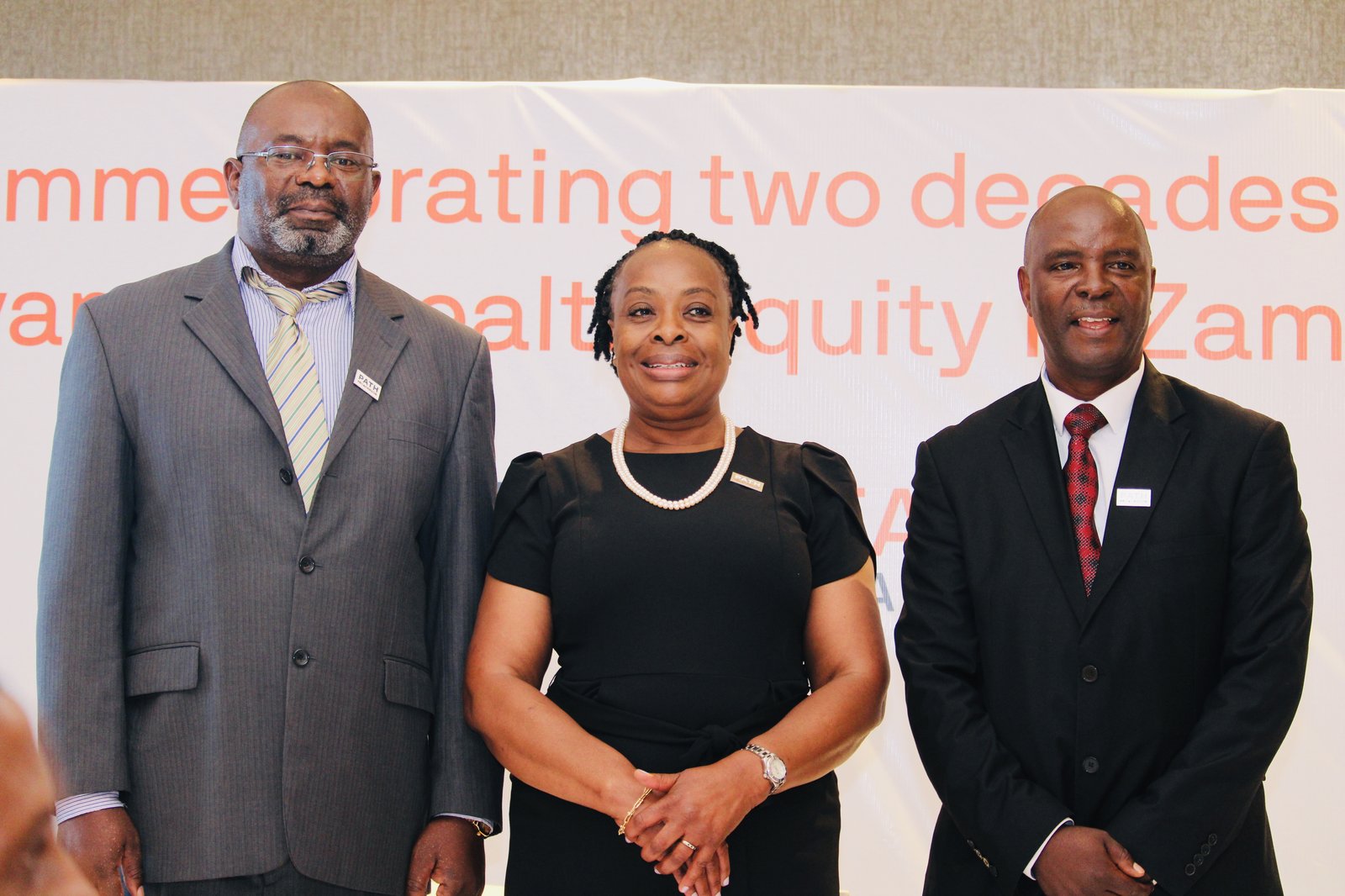 Left to right: Dr. Ameck Kamanga, PATH Zambia Deputy Country Director; Dr. Nanthalile Mugala, PATH's Chief of Africa Region; and Earnest Muyunda, South Africa Hub Director and PATH Zambia Country Director. Photo: PATH/Mundia Masuzyo.