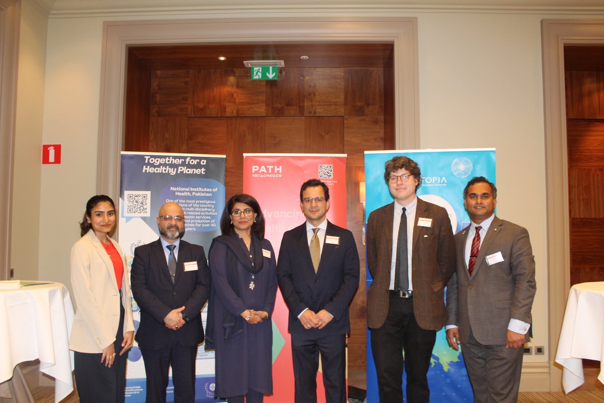 Left to right: Hadiya Ali Khan, PATH; Faraz Zaidi, Pakistan; H. E. Ambassador Amna Baloch, Pakistan; Dr. Rolando Tomasini, PATH; Eric Piaget, EUTOPIA; and Dr. Muhammad Adeel, Pakistan.Photo: PATH/Photographer: Ammani Ali Khan.