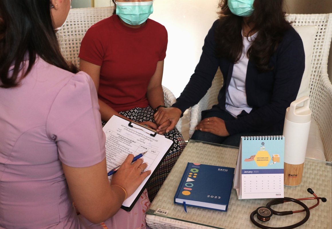 PATH team members facilitating a counseling session to develop the counseling manual, Minimal Essential Package for DS-TB Counseling and Tele Counseling. Photo: PATH/Kyaw Zin Thann