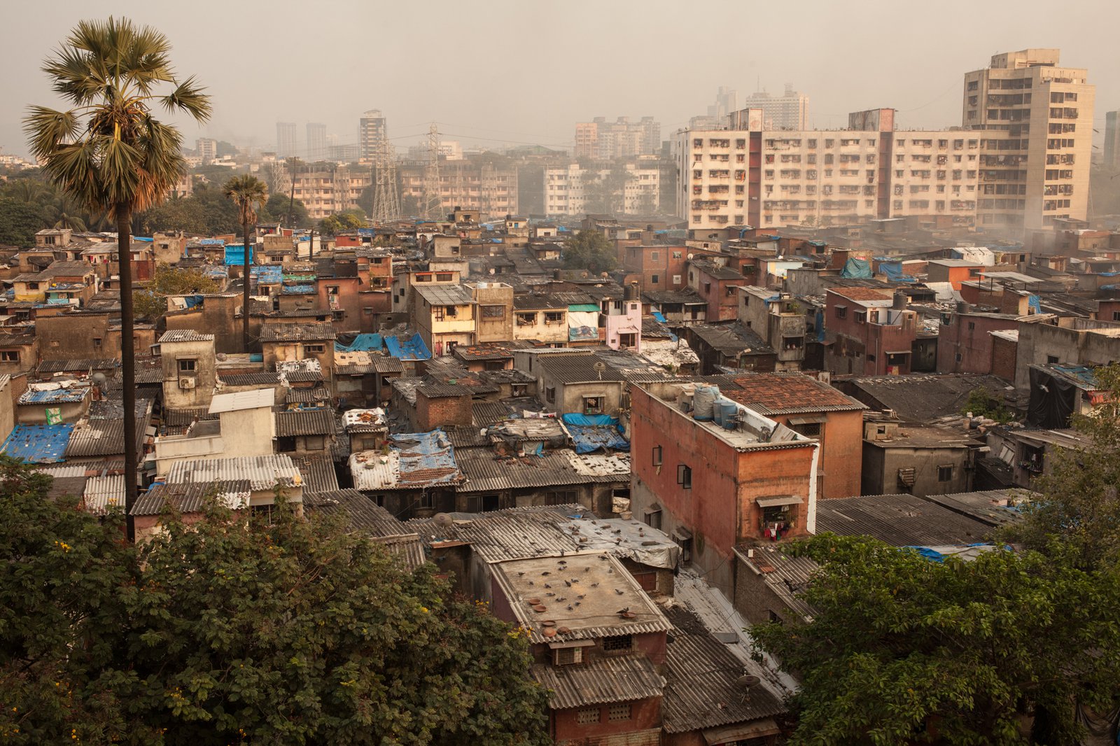 Aerial view of a poor and crowded section of Mumbai.