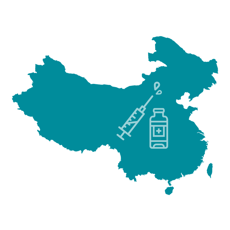 Map of China with syringe and vaccine vial icons