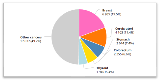 Figure 1. New cancer cases among women in Peru, 2018. Source: World Health Organization International Agency for Research on Cancer website. GLOBOCAN, 2018 latest global cancer data page.
